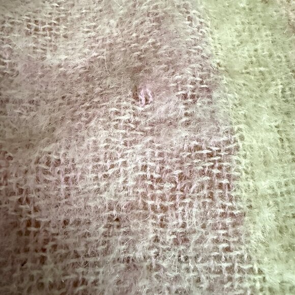 Vintage Mohair Wool Blend Blanket Pastel Plaid Fringe Purple Pink 48 x 64 - Picture 7 of 9